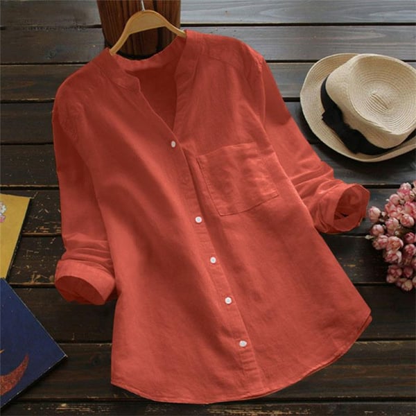 Ylva Chemise Femme – Chemise en Lin-Coton avec Coupe Ample et Style Décontracté