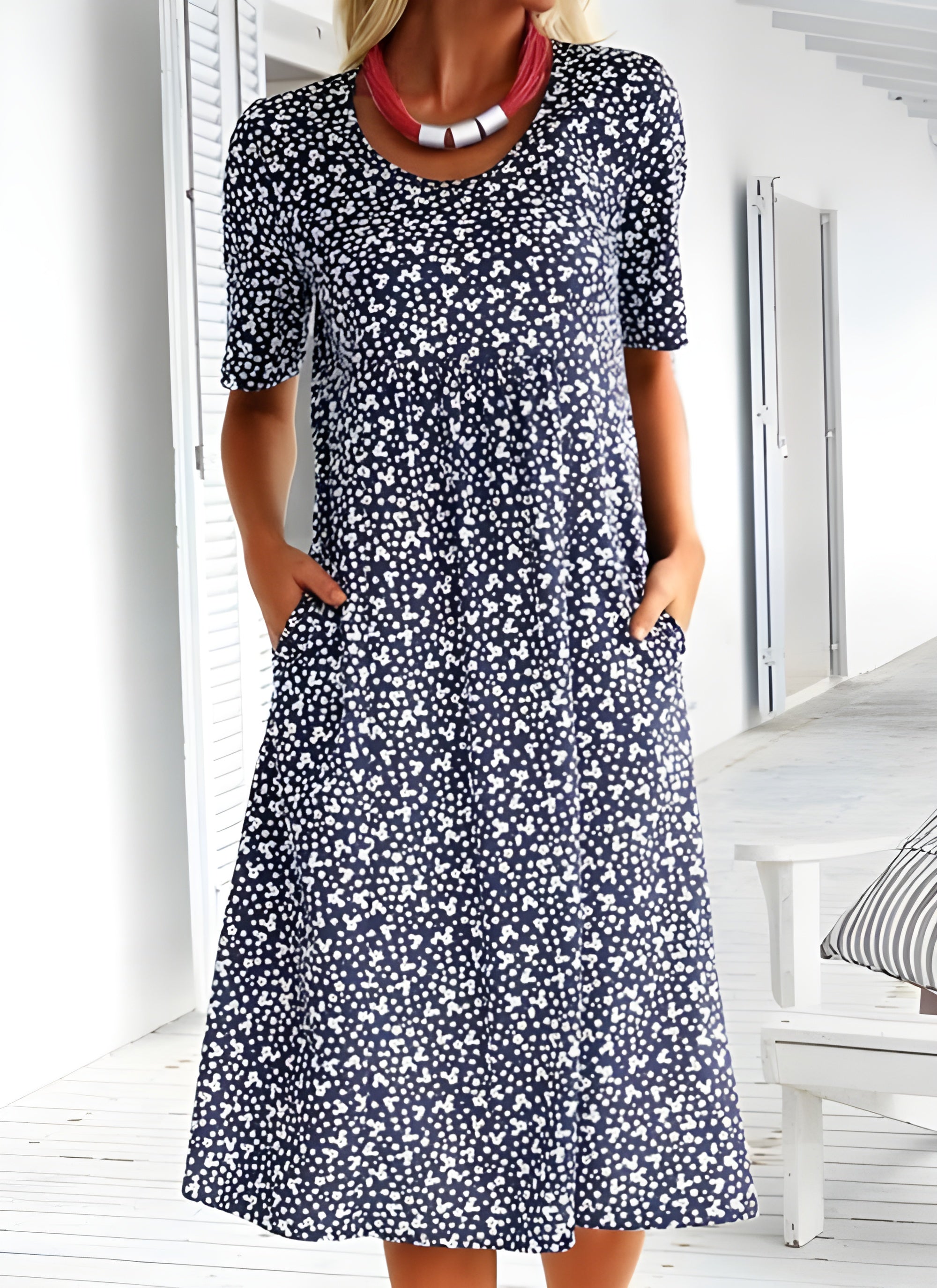 Maric Robe d’Été Femme – Robe Midi Fluide à Imprimé Léger avec Poches & Coupe Confortable