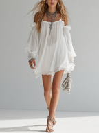 Marielle Robe Mini Bohème – Robe Fluide Épaules Dénudées en Mousseline