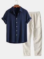 Completo Uomo Holden in Lino – Camicia a Maniche Corte e Pantaloni Leggeri dallo Stile Estivo