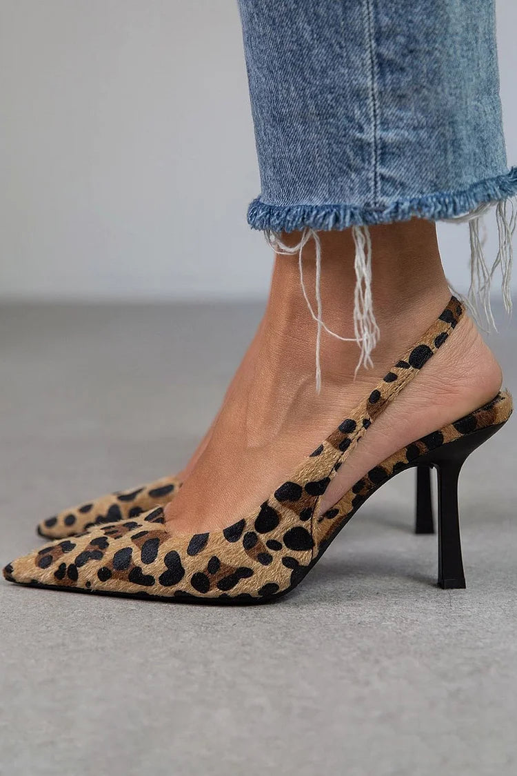 Kendall Escarpins Femme – Talons Aiguilles à Imprimé Léopard avec Bride Arrière Élégante