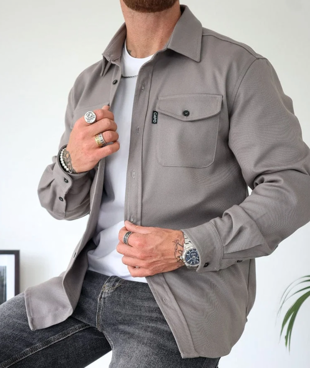Maëlan Surchemise Homme – Veste Chemise Décontractée avec Boutonnage et Poches Poitrine