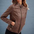Reese Veste Femme en Cuir – Coupe Élégante avec Fermeture Éclair et Poches Zippées