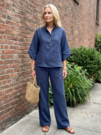 Arianne Ensemble Tunique et Pantalon – Ensemble Décontracté en Coton et Lin à Boutons