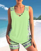 Jessica Tankini Femme – Ensemble Tankini avec Imprimé Géométrique et Short Assorti