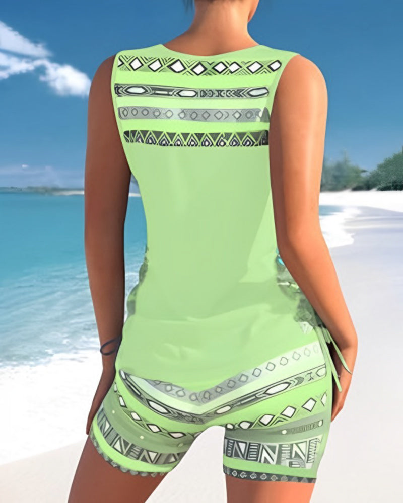 Jessica Tankini Femme – Ensemble Tankini avec Imprimé Géométrique et Short Assorti
