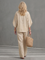 Arianne Ensemble Tunique et Pantalon – Ensemble Décontracté en Coton et Lin à Boutons