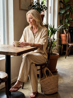 Arianne Ensemble Tunique et Pantalon – Ensemble Décontracté en Coton et Lin à Boutons
