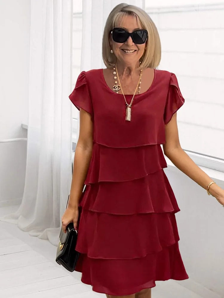 Maelys Robe Midi Femme – Robe en Chiffon Fluide à Volants Superposés & Élégance Intemporelle