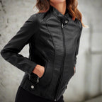 Reese Veste Femme en Cuir – Coupe Élégante avec Fermeture Éclair et Poches Zippées
