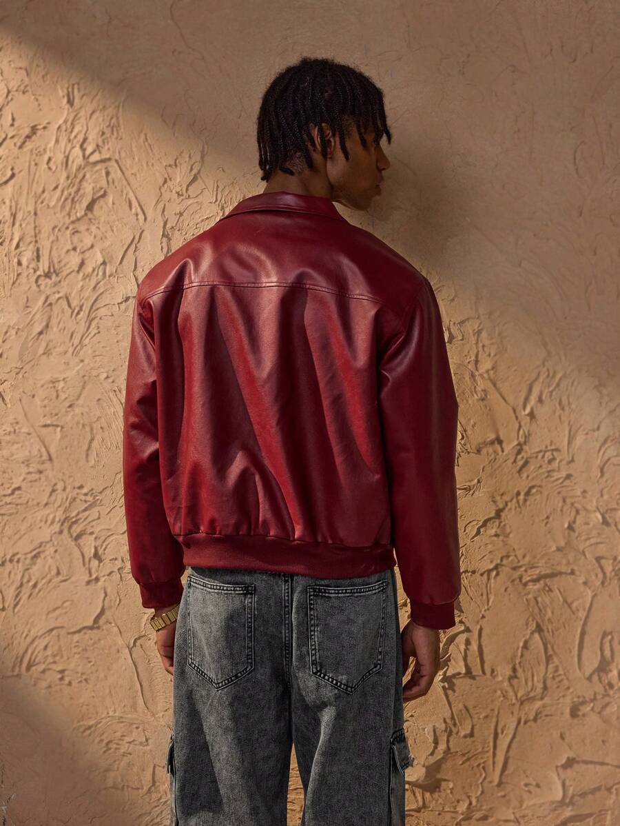 Brandon Veste Homme – Blouson Rouge en Similicuir Zippé au Style Urbain Moderne