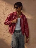 Brandon Men's Jacket – Red Faux Leather Zip-Up Jacket with Modern Urban Style