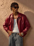 Brandon Men's Jacket – Red Faux Leather Zip-Up Jacket with Modern Urban Style