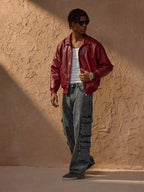 Brandon Men's Jacket – Red Faux Leather Zip-Up Jacket with Modern Urban Style