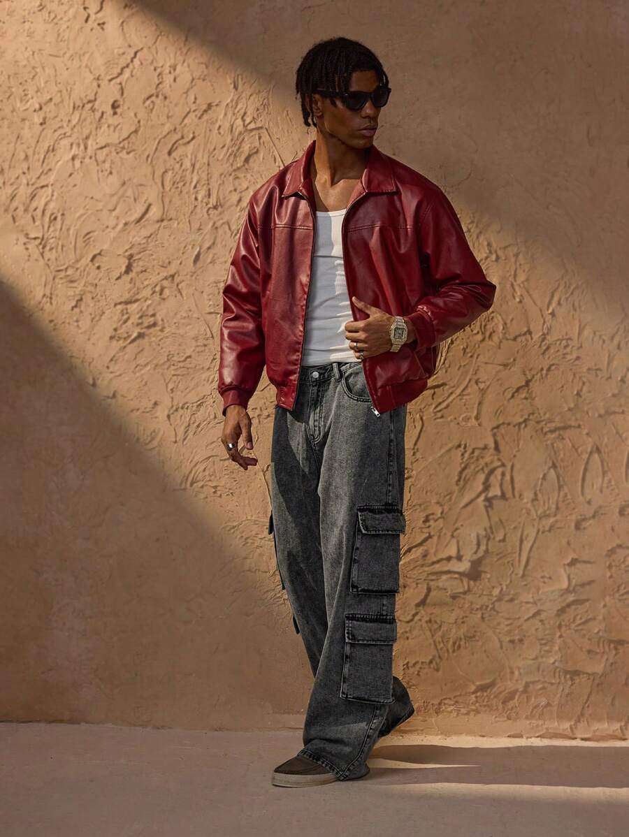 Brandon Men's Jacket – Red Faux Leather Zip-Up Jacket with Modern Urban Style