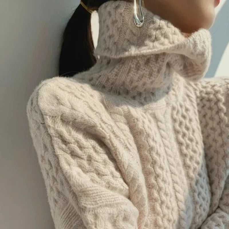 Freya Pull Femme – Pull Cachemire à Col Roulé avec Maille Torsadée Élégante