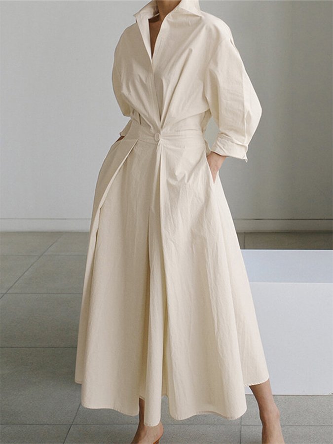 Sylviane Robe Midi Femme – Coupe Flatteuse, Boutons Raffinés & Style Intemporel