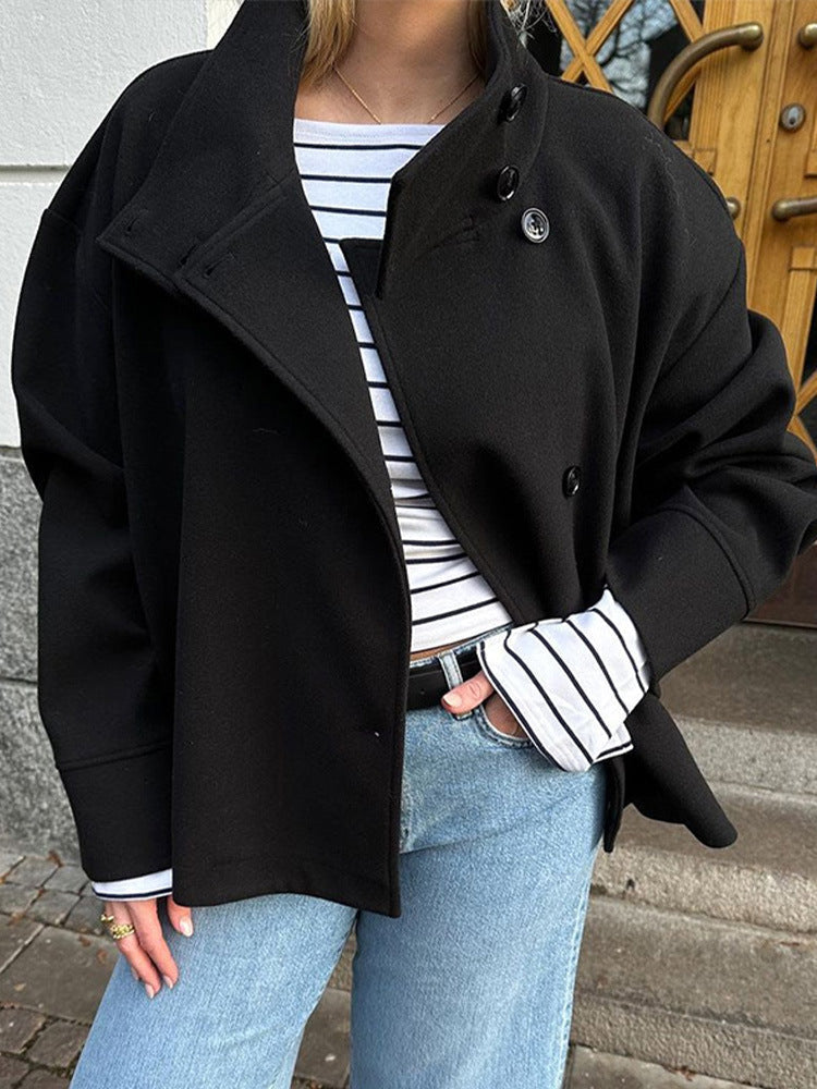 Celestine Manteau Court Femme – Veste Croisée Chic avec Col Montant & Coupe Oversize