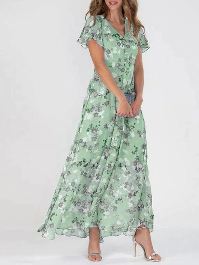 Camille Robe Midi Femme – Robe Fluide à Imprimé Floral, Manches Courtes & Coupe Élégante