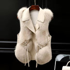 Clarisse Women's Faux Fur Vest – Elegant Sleeveless Vest with Oversized Collar & Adjustable Fit