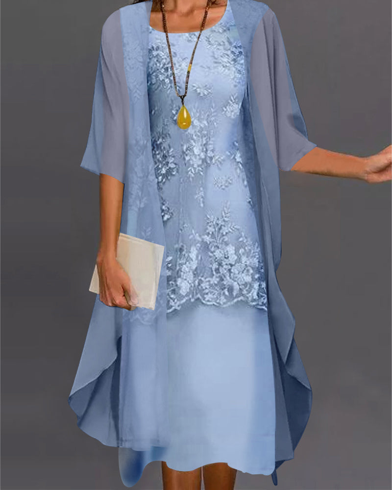 Celestine Ensemble Robe Femme – Robe Deux Pièces en Mousseline avec Dentelle Élégante