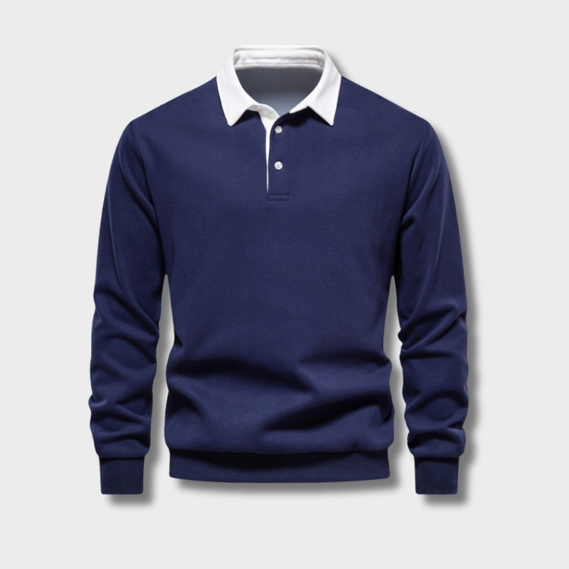 Maverick Pull Polo Homme – Sweat à Col Polo avec Manches Longues et Style Classique