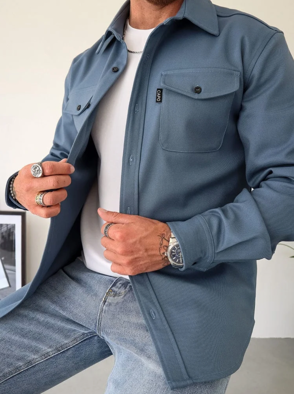 Maëlan Surchemise Homme – Veste Chemise Décontractée avec Boutonnage et Poches Poitrine