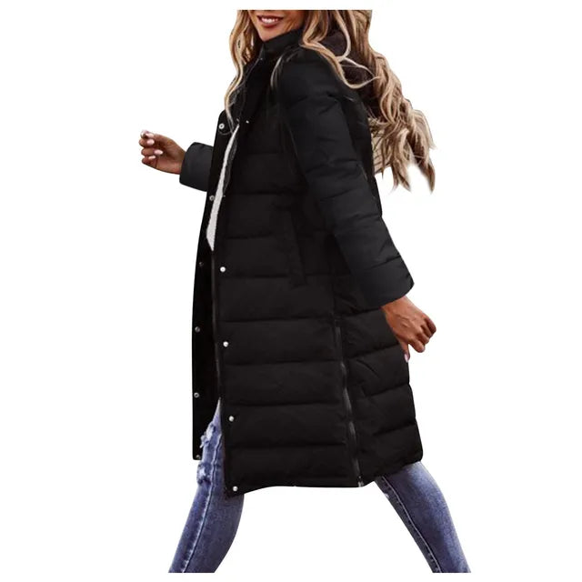 Elise Doudoune Longue Femme – Manteau Hiver Chaud à Capuche & Poches
