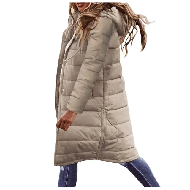 Elise Doudoune Longue Femme – Manteau Hiver Chaud à Capuche & Poches