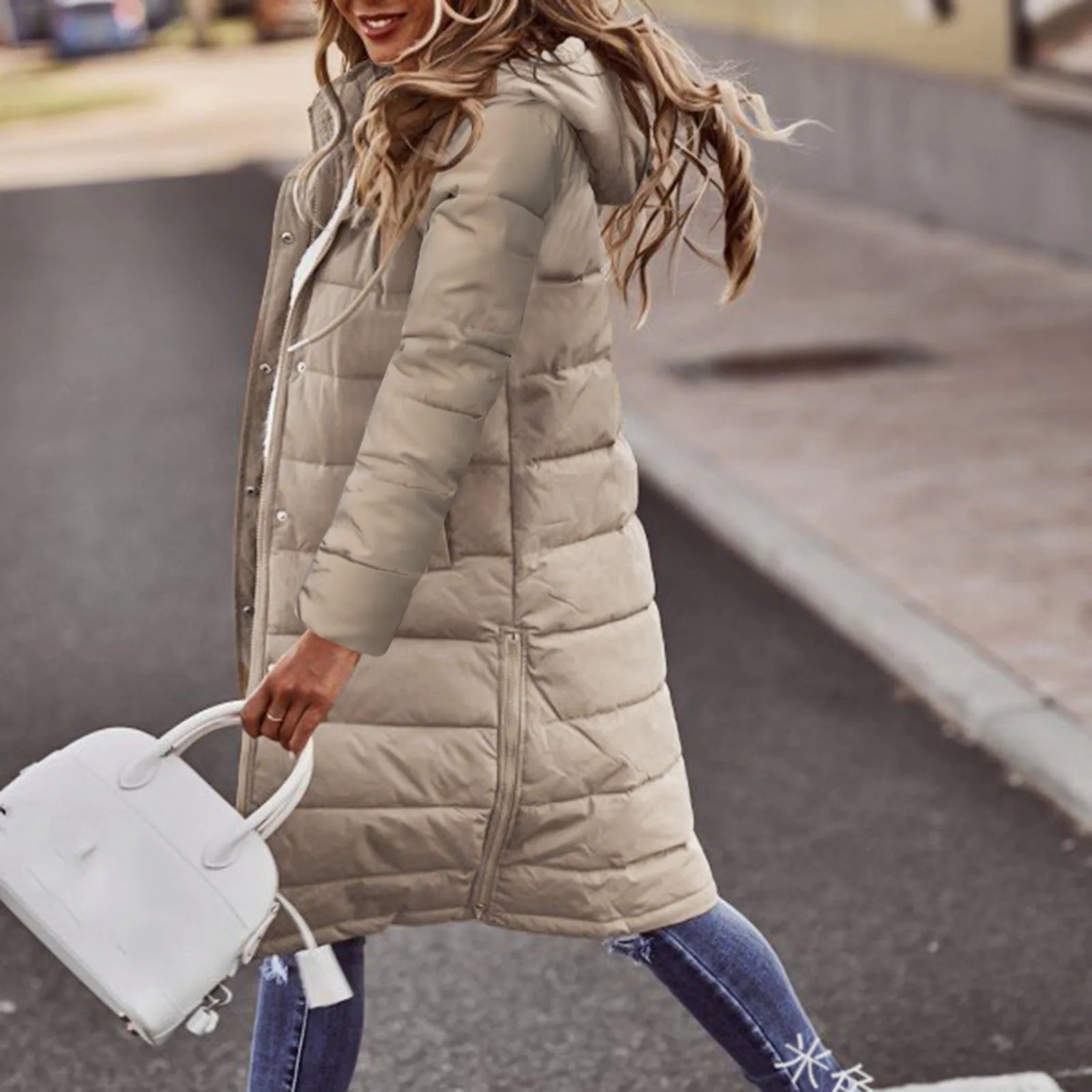 Elise Doudoune Longue Femme – Manteau Hiver Chaud à Capuche & Poches