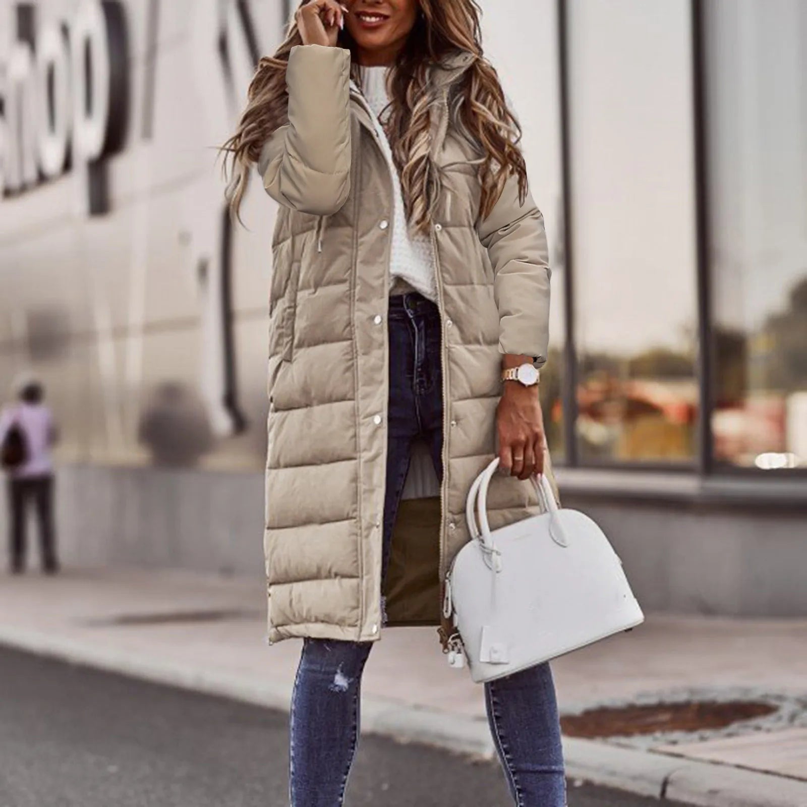 Elise Doudoune Longue Femme – Manteau Hiver Chaud à Capuche & Poches