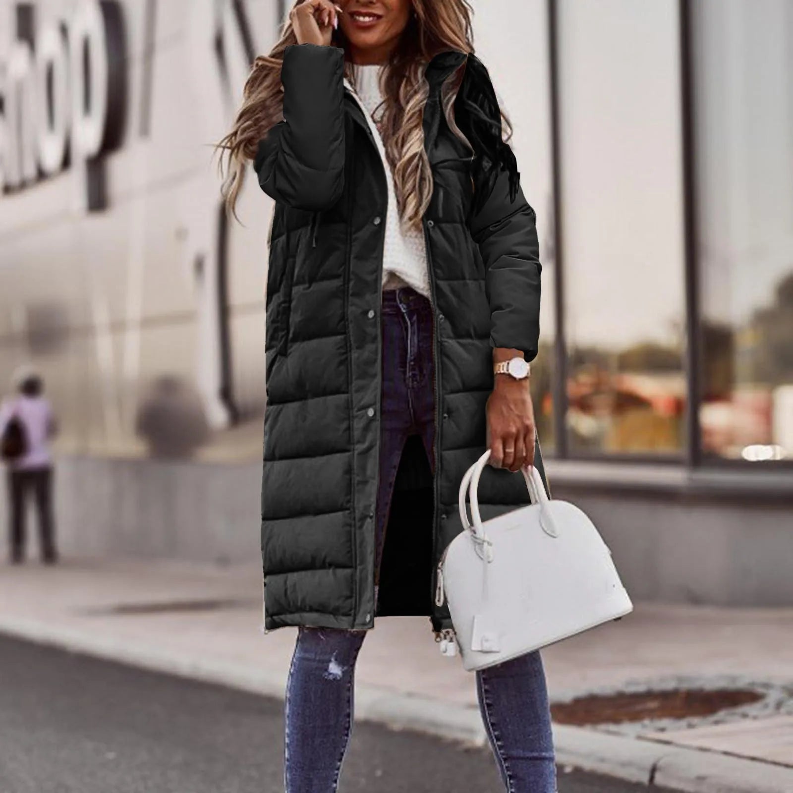 Elise Doudoune Longue Femme – Manteau Hiver Chaud à Capuche & Poches