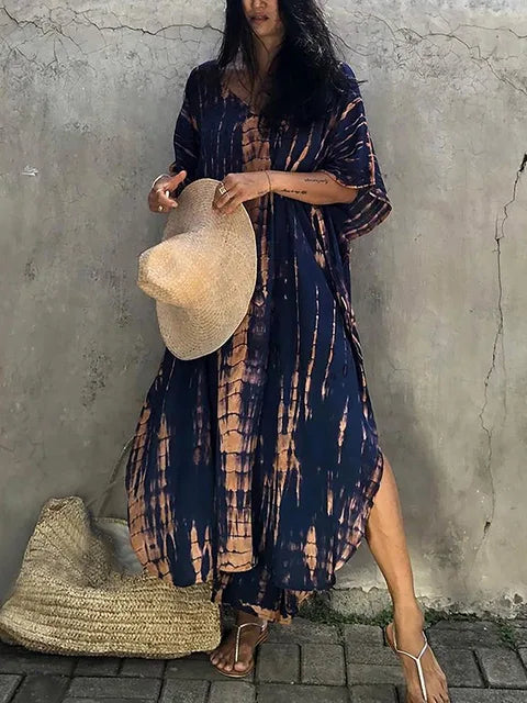 Sloane Robe Caftan Longue Femme – Robe Maxi Fluide au Style Bohème pour l’Été