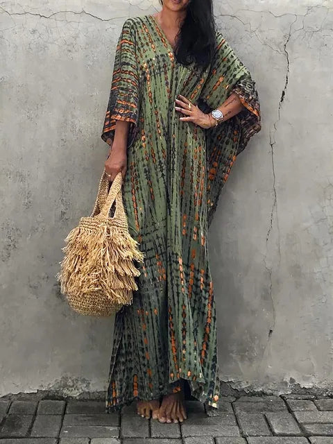 Sloane Robe Caftan Longue Femme – Robe Maxi Fluide au Style Bohème pour l’Été