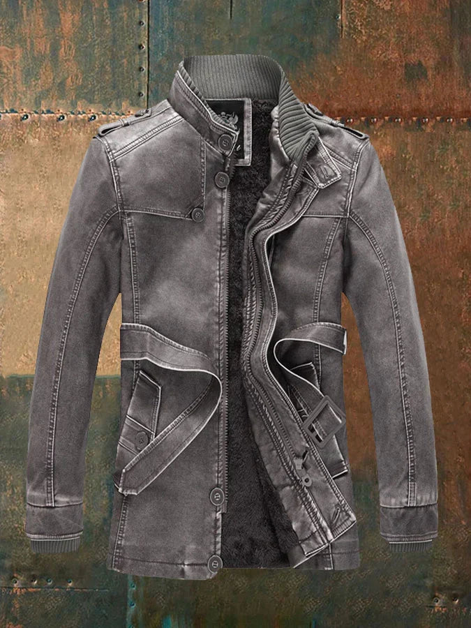 Cedric Veste Homme Vintage – Cuir Rétro avec Doublure Chaude, Zip & Boutons