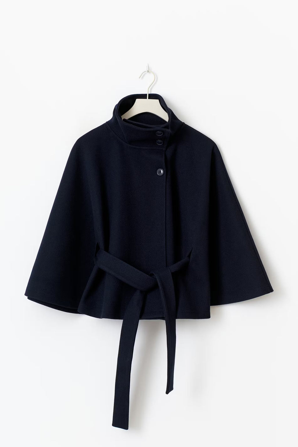 Solène Cape Femme – Cape en Laine Mélangée avec Col Montant et Ceinture Élégante