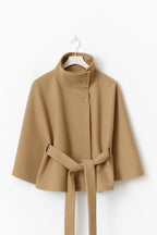 Solène Cape Femme – Cape en Laine Mélangée avec Col Montant et Ceinture Élégante