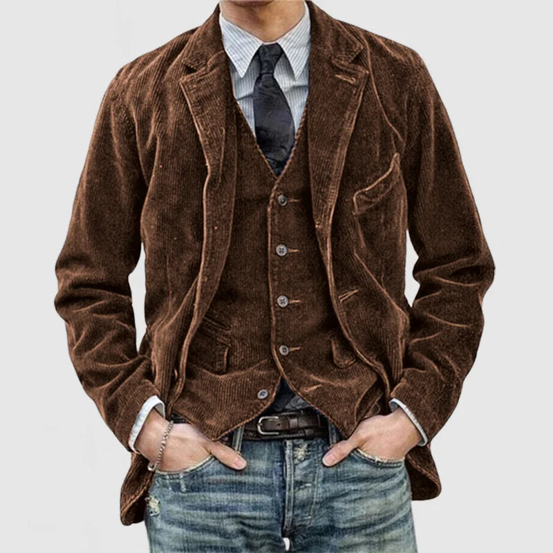 Wyatt Blazer Homme en Velours Côtelé – Veste Élégante avec Gilet Coordonné au Style Intemporel