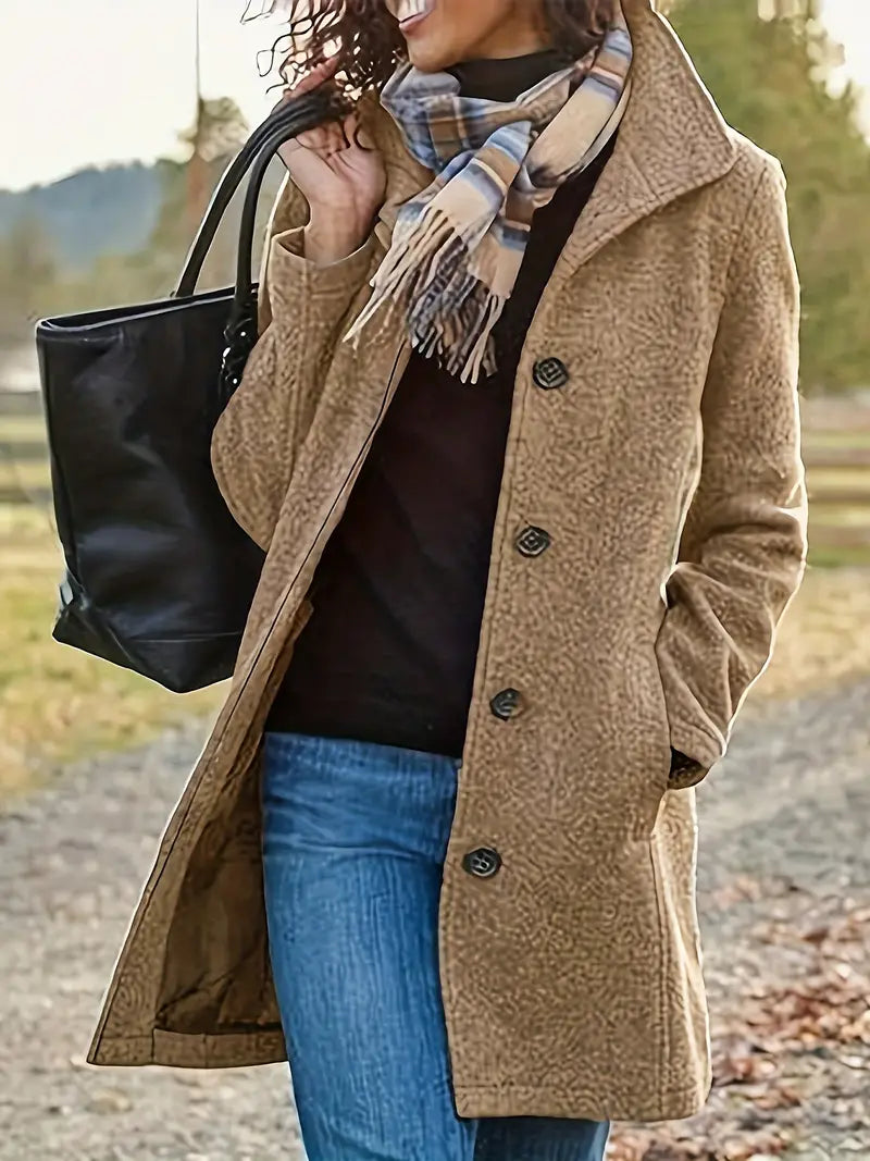 Avery Manteau Femme – Manteau Long Élégant avec Boutonnage Classique & Coupe Intemporelle