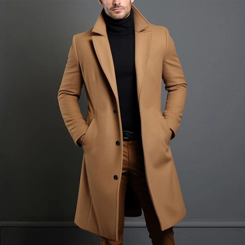Henrik Manteau Homme – Manteau Long en Laine avec Coupe Élégante et Col Tailleur