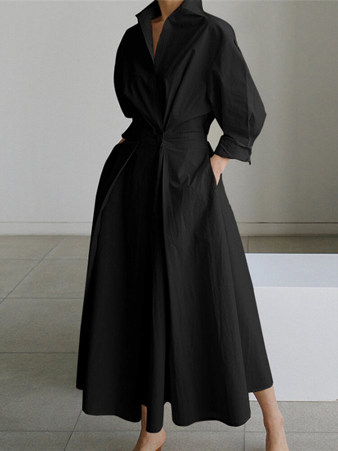 Sylviane Robe Midi Femme – Coupe Flatteuse, Boutons Raffinés & Style Intemporel
