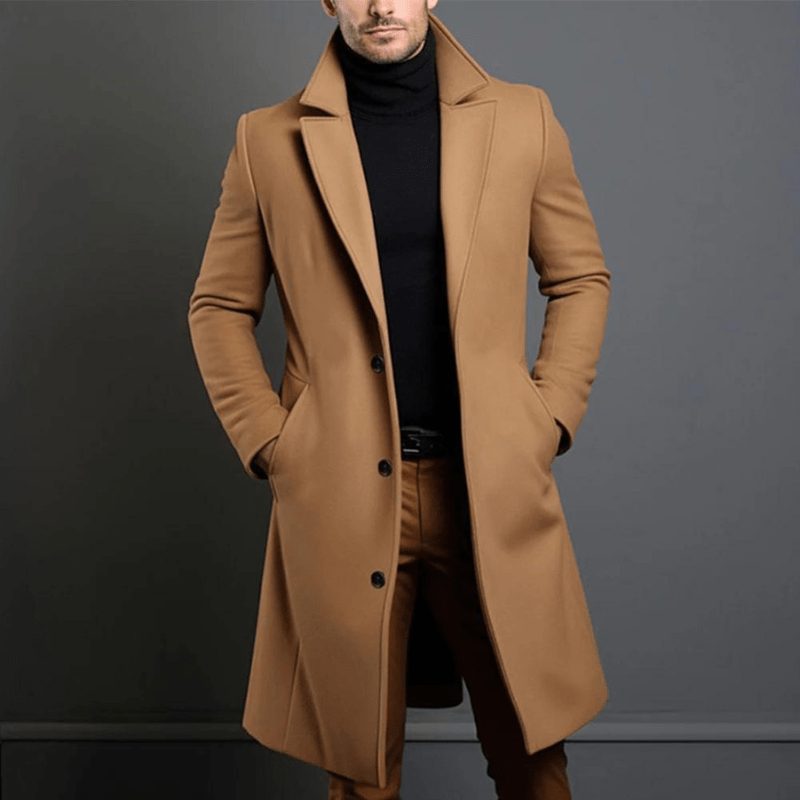 Matthias Manteau Long Homme – Coupe Élégante avec Col Tailleur et Style Intemporel