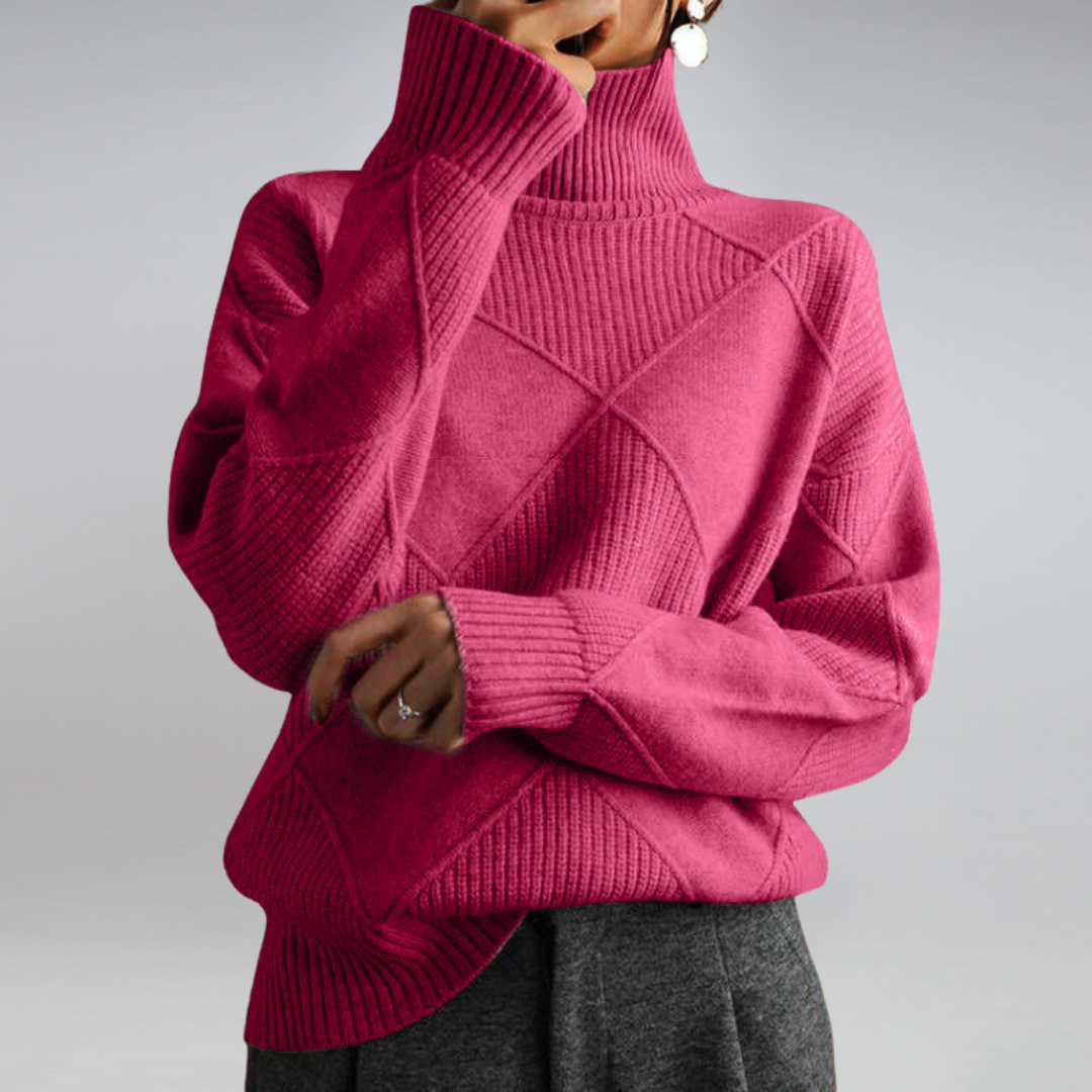 Manon Women's Sweater – Soft Knit Turtleneck, Textured Pattern & Chic Style