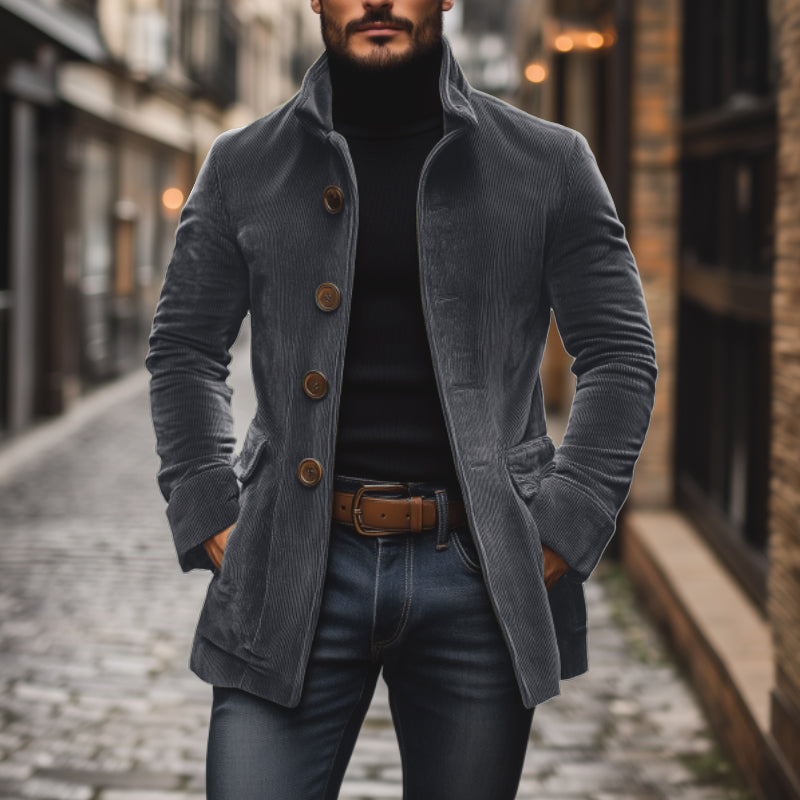 Matteo Manteau Homme – Manteau en Velours Côtelé avec Col Montant Élégant