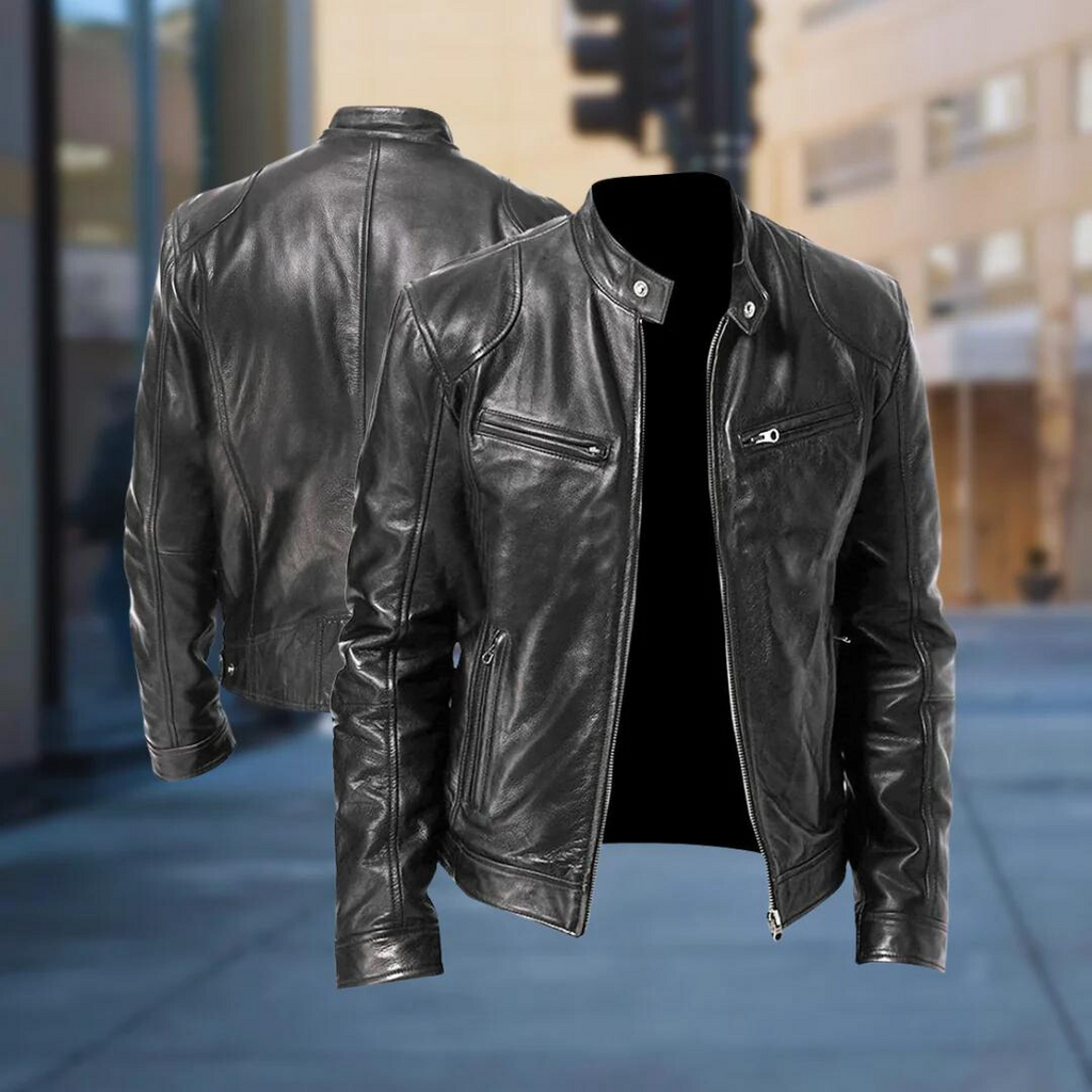 Nolan Veste Homme – Blouson en Cuir à Zip avec Col Montant Moderne