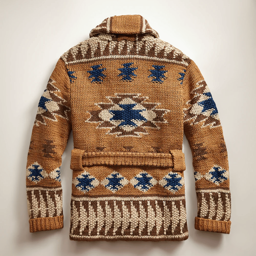 Logan Cardigan Homme – Gilet Jacquard en Maille Épaisse avec Col Châle & Ceinture Ajustable