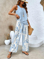 Paisley Ensemble Femme – Haut Sans Manches Imprimé et Pantalon Fluide au Style Élégant