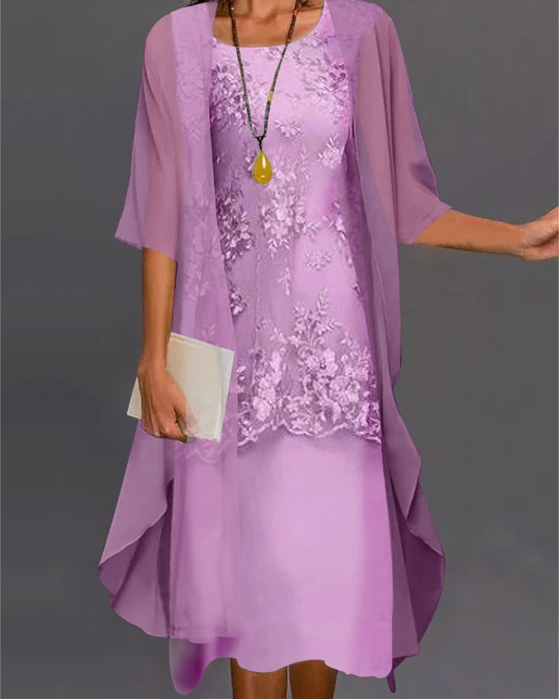 Celestine Ensemble Robe Femme – Robe Deux Pièces en Mousseline avec Dentelle Élégante