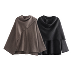 Poncho Alina Donna – Poncho Asimmetrico in Lana con Drape Elegante