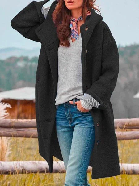Sawyer Manteau Femme en Laine – Manteau Long à Capuche avec Boutonnage Élégant et Style Intemporel